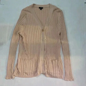 Talbots Sweater Cardigan Pink Ribbed, Long Sleeve Pockets Petite Xl
